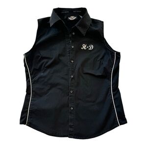 Harley Davidson black sleeveless button down shirt size L